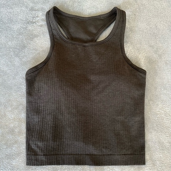 Lululemon Ebb to Street Ribbed Cropped Racerback Tank Top Charcoal Grey Size 6 - Picture 9 of 13